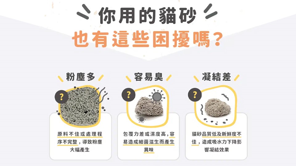 2025貓砂選購指南|挑選貓砂這樣選最安心!人氣推薦除臭礦砂&豆腐砂品牌 2 貓砂功能示意:吸水、除臭、凝結