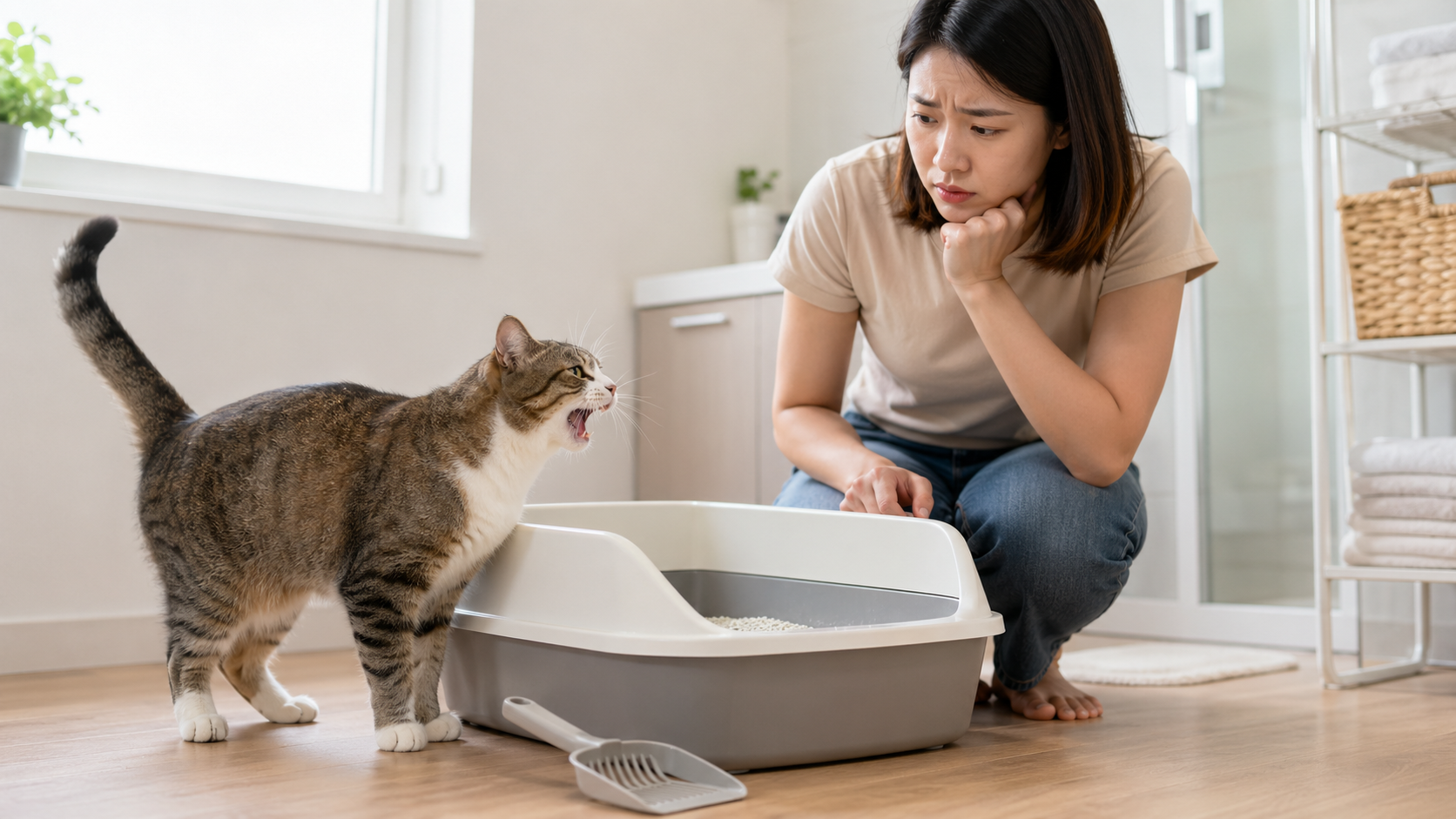 貓咪上廁所一直叫是怎麼了？這些狀況鏟屎官要注意！主子「嗯嗯」不順狂喵喵，你一定要懂！