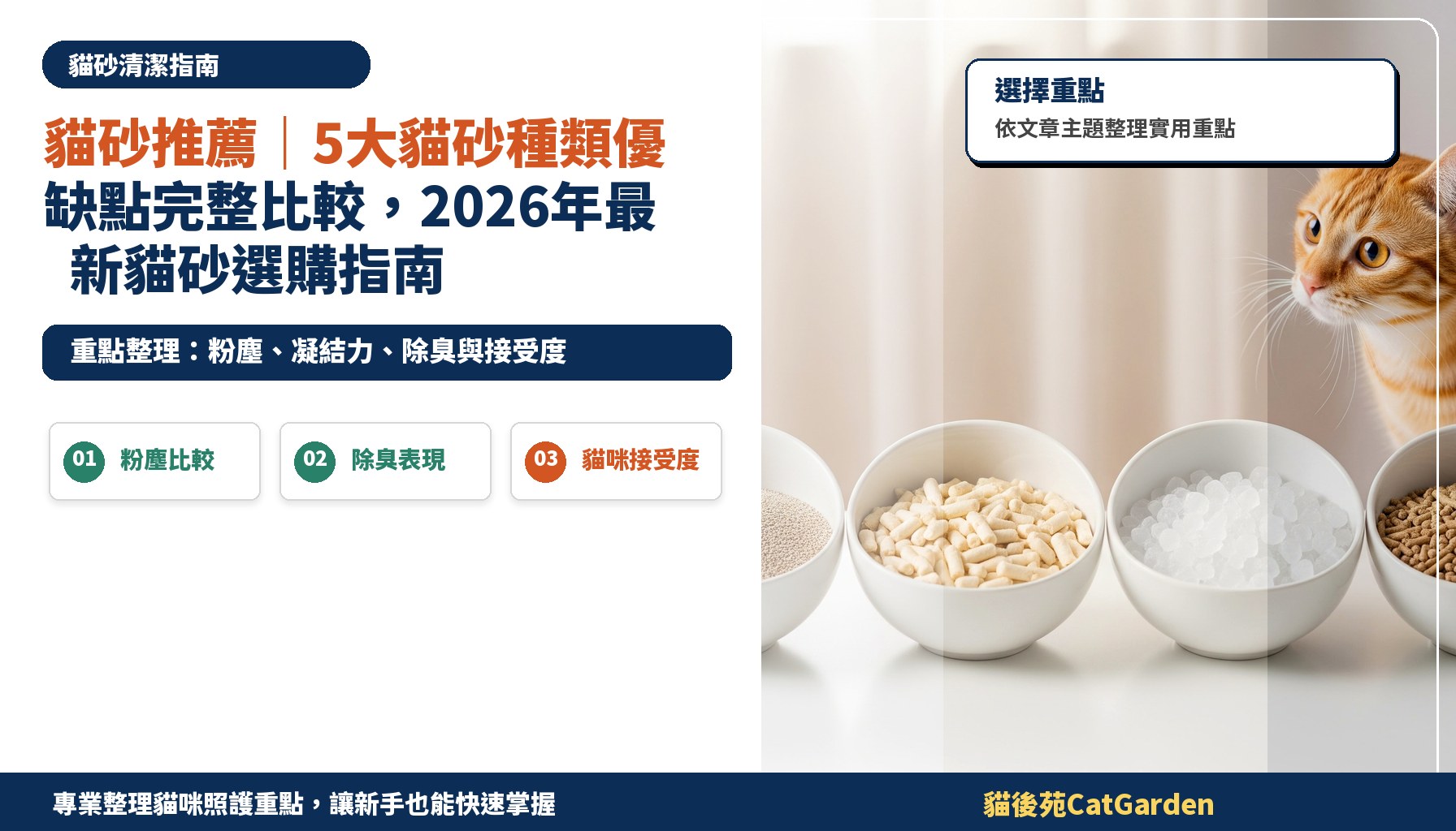 貓砂推薦｜5大貓砂種類優缺點完整比較，2026年最新貓砂選購指南