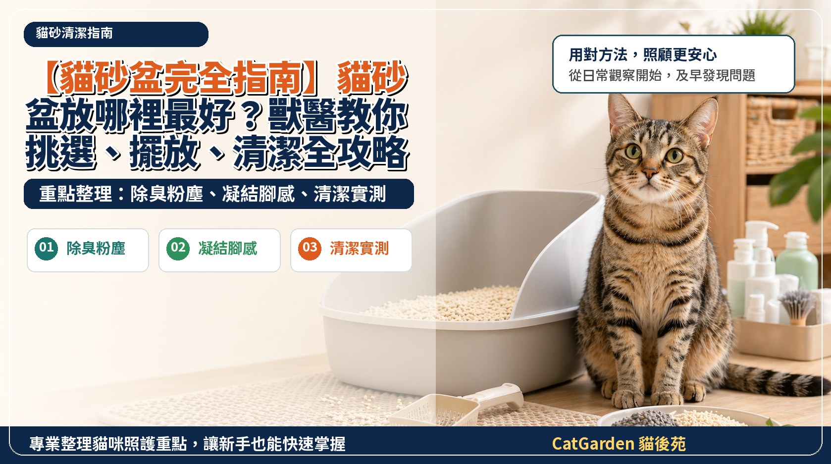 【貓砂盆完全指南】貓砂盆放哪裡最好？獸醫教你挑選、擺放、清潔全攻略！ 封面圖