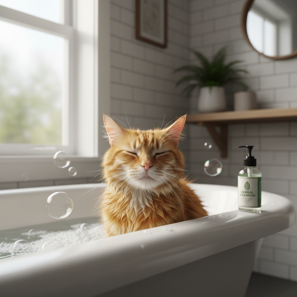 cat bathing herbal shampoo cover